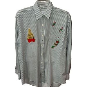 LAS OLAS STRIPED CHRISTMAS ART APPLICATION WOMEN'S BLOUSE-SIZE‎ L